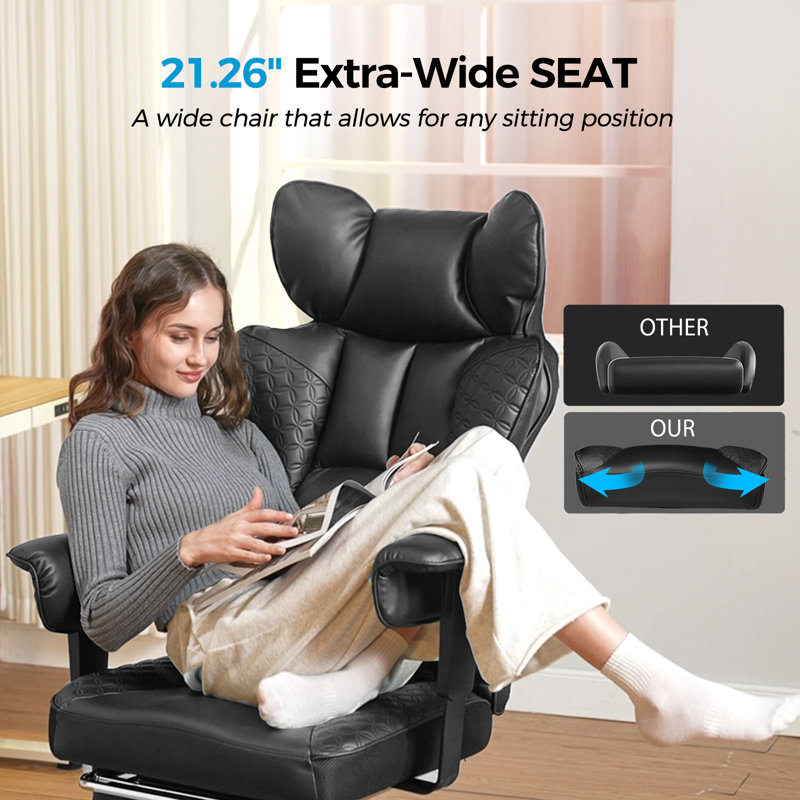 Office Chair High Back PU Leather Executive Desk Chair With Footrest, Ergonomic Heavy Duty Big And Tall Swivel Reclining Computer Chairs For