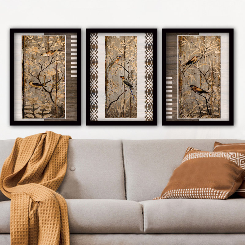 Ensemble de 3 peintures élégantes encadrées décoratives, 13,8 x 17,7 pouces chacune | 100% panneau de fibres à densité moyenne avec cadre en plastique durable, épaisseur: 0,8 pouce | Parfait pour la décoration intérieure, le salon et l'esthétique de bureau