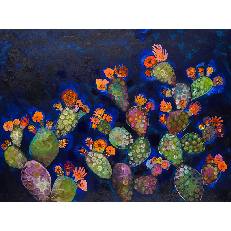 «Blooming Prickly Pears» par Eli Halpin, reproduction sur toile, H 12 po x l 16 po, Toile tendue