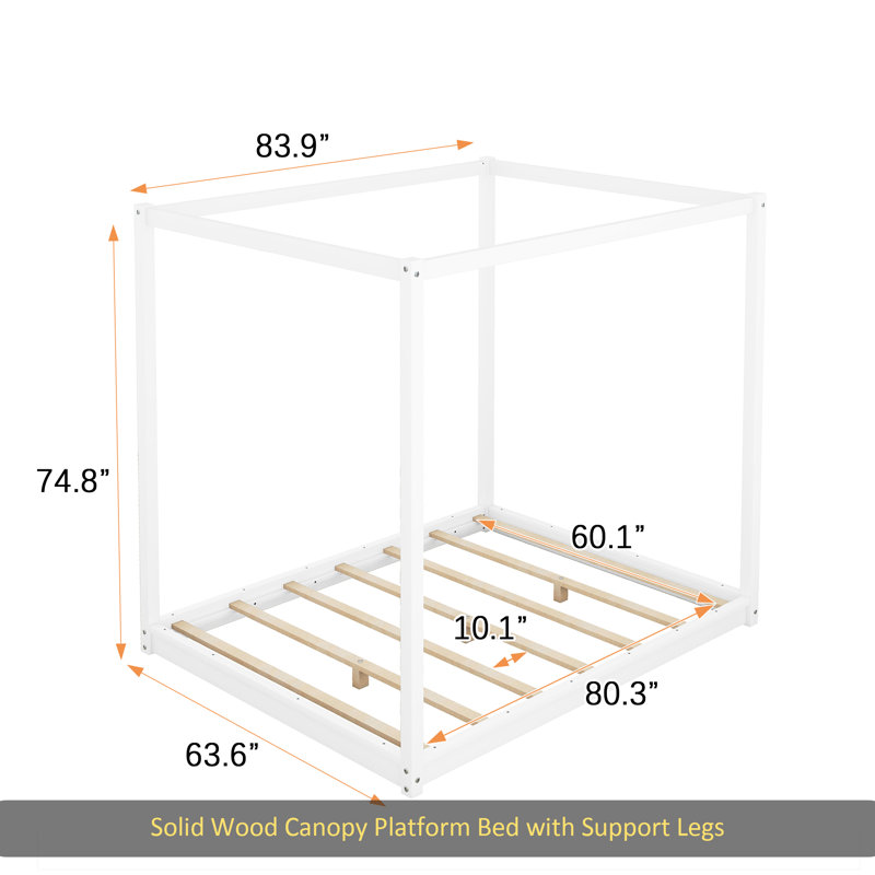 Queen Size Canopy Platform Bed With Support Legs,White, White, Queen