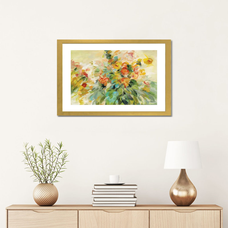 Festive Bouquet par Silvia Vassileva - impression d'art graphique, Gold Paper, Blanc, H 16 po x l 24 po x P 1 po