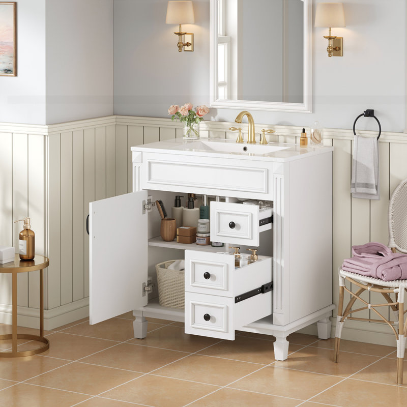 Meuble-lavabo 30 po avec lavabo en céramique, Blanc