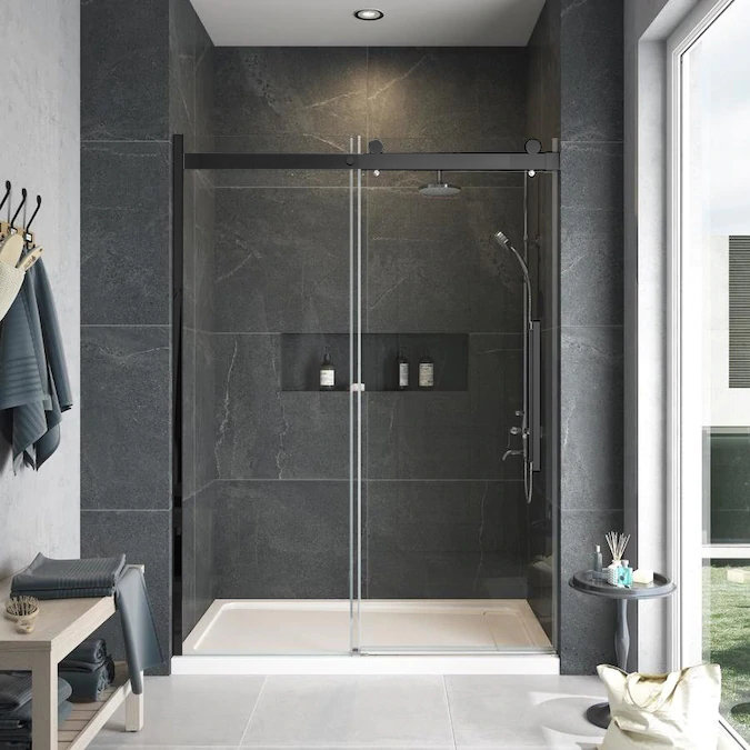 Porte de douche coulissante sans cadre Madeline, verre givré de 5/16 po, l 56-60 po x H 76 po, installation à gauche
