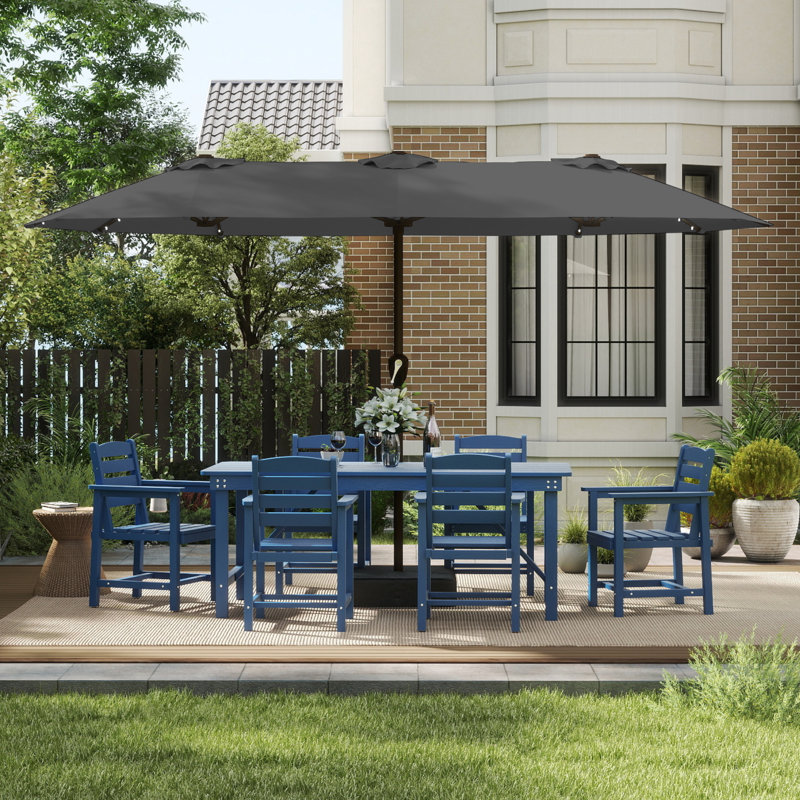 Parasol de terrasse à double face 15 pi avec lumières solaires et télécommande à 12 lumières DEL avec poignées à bouton, Gris
