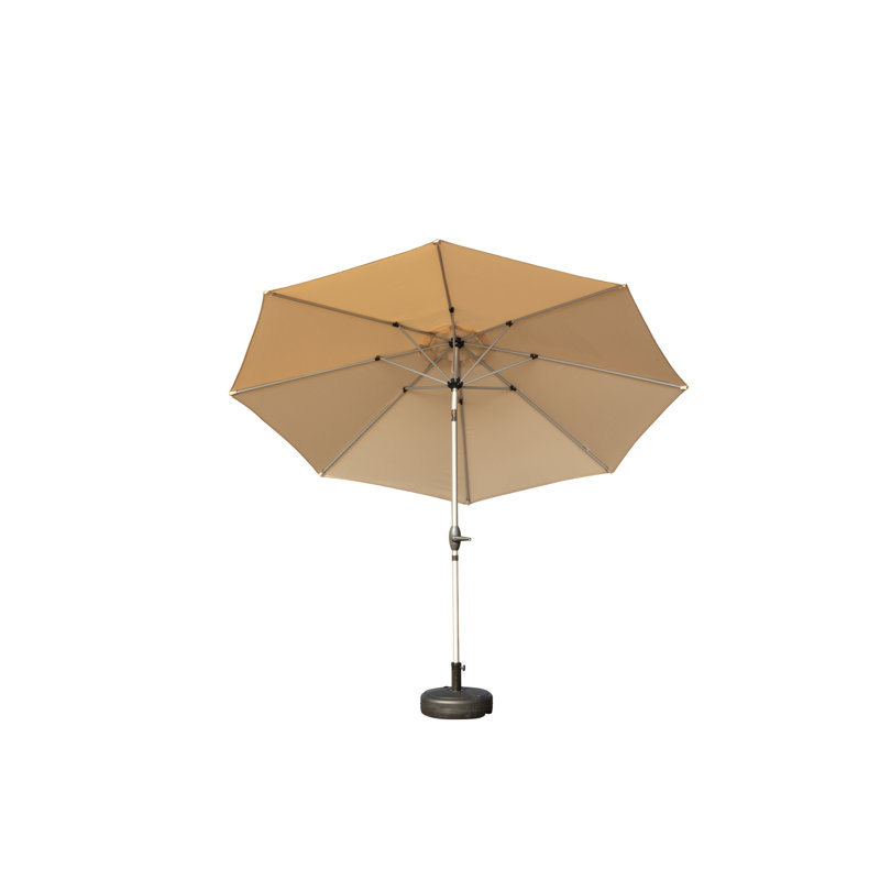Parasol de patio 9 pi - protégé, eau, 8 nervures, pour jardin, terrasse, cour, piscine beige imperméable, cadre solide avec manivelle,