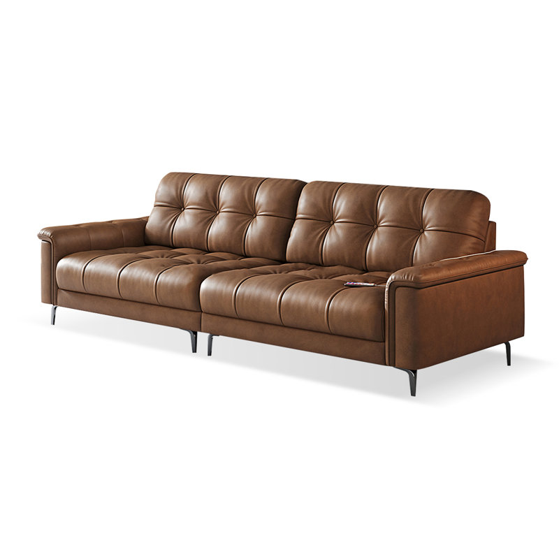 Canapé modulaire brun en cuir véritable, H 38,98 po x l 110,24 po x P 39,37 po, 4