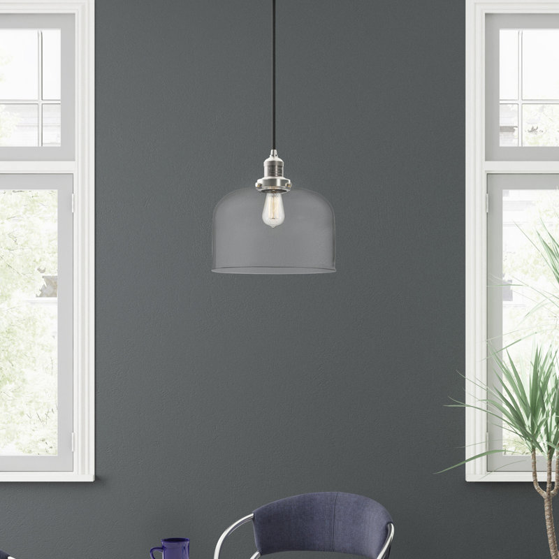 Luminaire suspendu en forme de dôme à 1 lumière Barahona, Ampoule non incluse, Transparent, Nickel satiné brossé