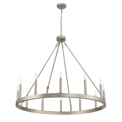 12-Light Candle Style Dimmable Wagon Wheel Chandelier