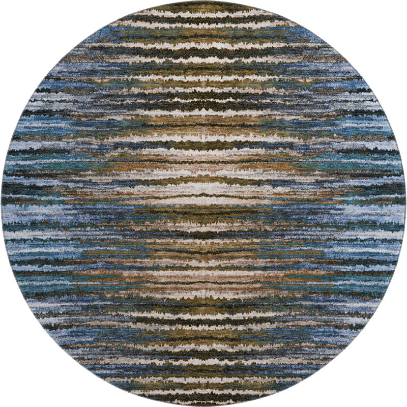 Premium Machine Washable Cerrito AMF604 Blue Rug, Round 8'