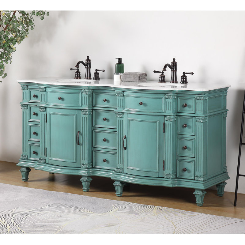Ensemble de meuble-lavabo double 72 po Kehl, Plateau en marbre de Carrare blanc, Vert