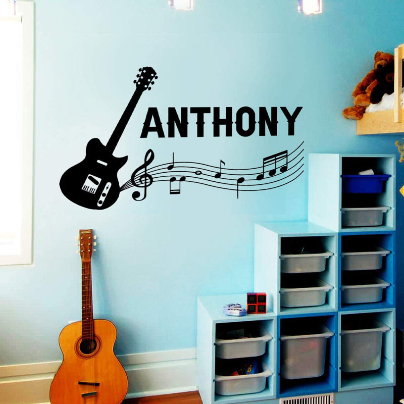 Adhésif décoratif guitare personnalisée, H 13 po x l 22 po, Noir