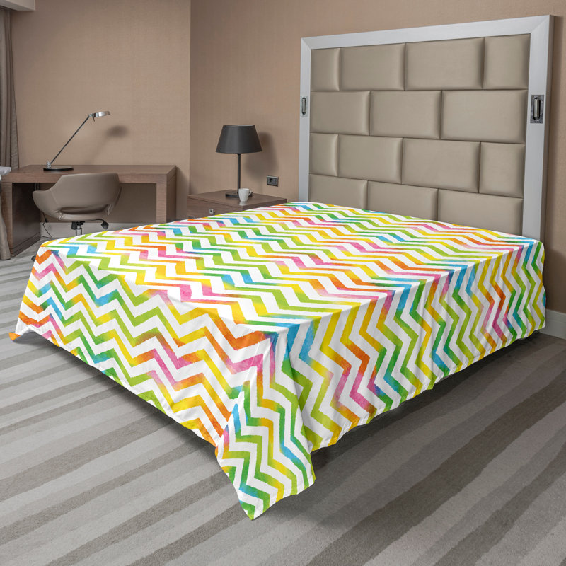 Ambesonne Top Flat Sheet Royal, Full Flat Sheet, Multicolor Chevron 3