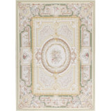 Aubusson Renaissance Wool Oriental Area Rug in Ivory/Light Green