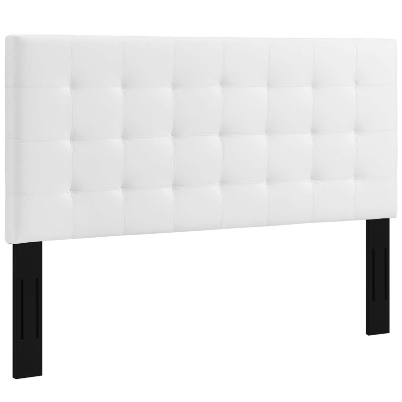 Modway Paisley Tufted Upholstered Faux Leather Headboard, White, Full/Queen
