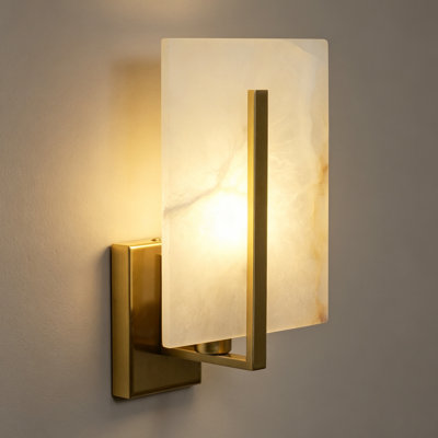 Applique murale rectangulaire en albâtre espagnol, lampe DEL en laiton à 3 couleurs au choix