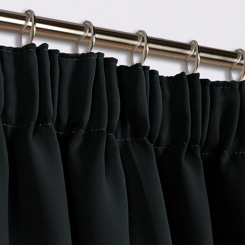 Pencil Pleat Blackout Thermal Panel Curtains , Black, 117cm Width x 137cm Drop