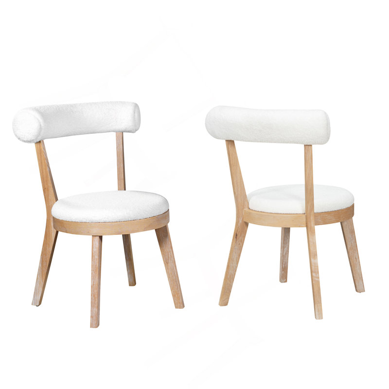 Ensemble de 2 chaises de salle à manger rembourrées modernes, bois d'hévéa, naturel et beige