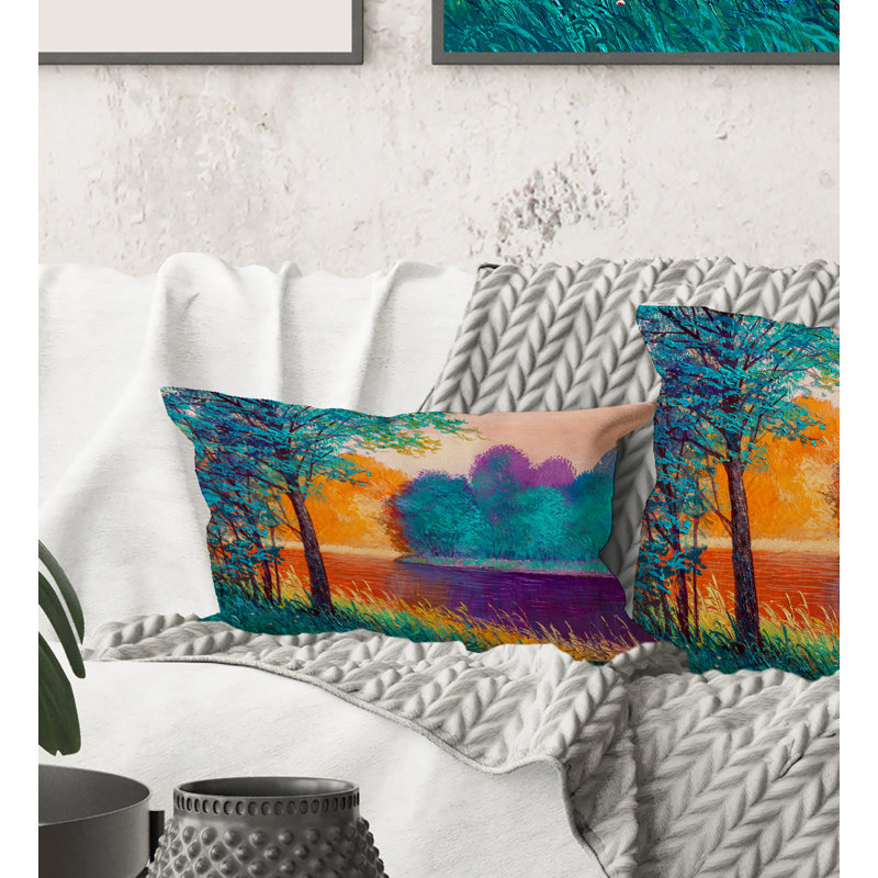 Rectangle,Colourful River Between The Trees During Twilight - Traditional Printed Throw Pillow