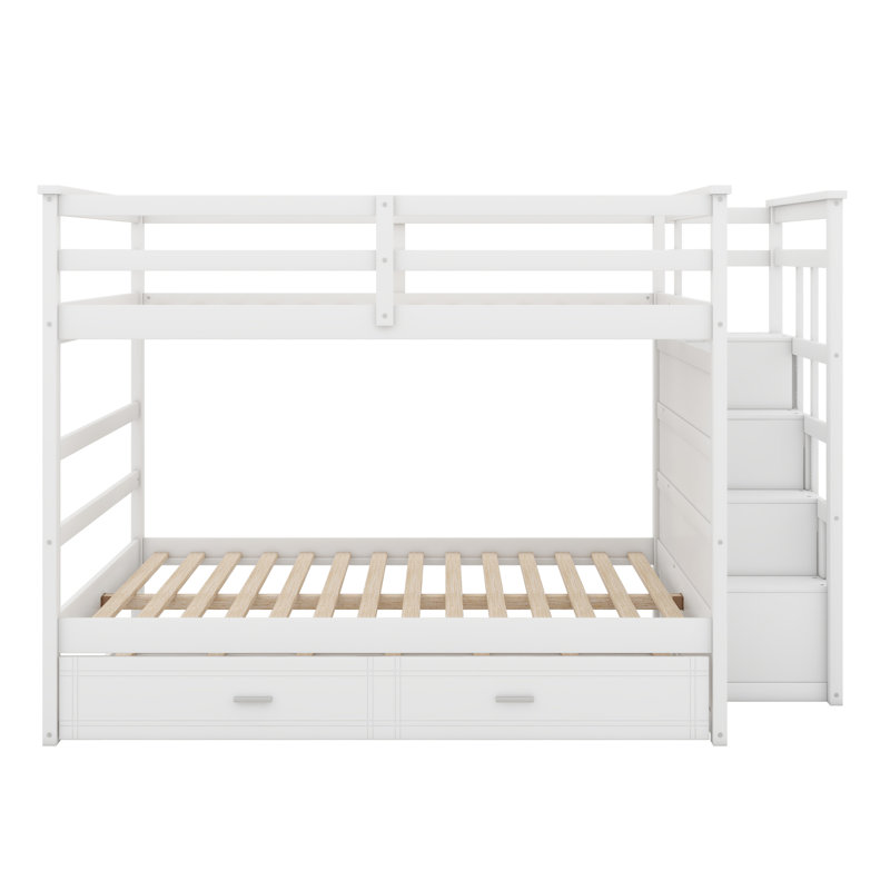 Bunk Bed With Trundle And Staircase, White
