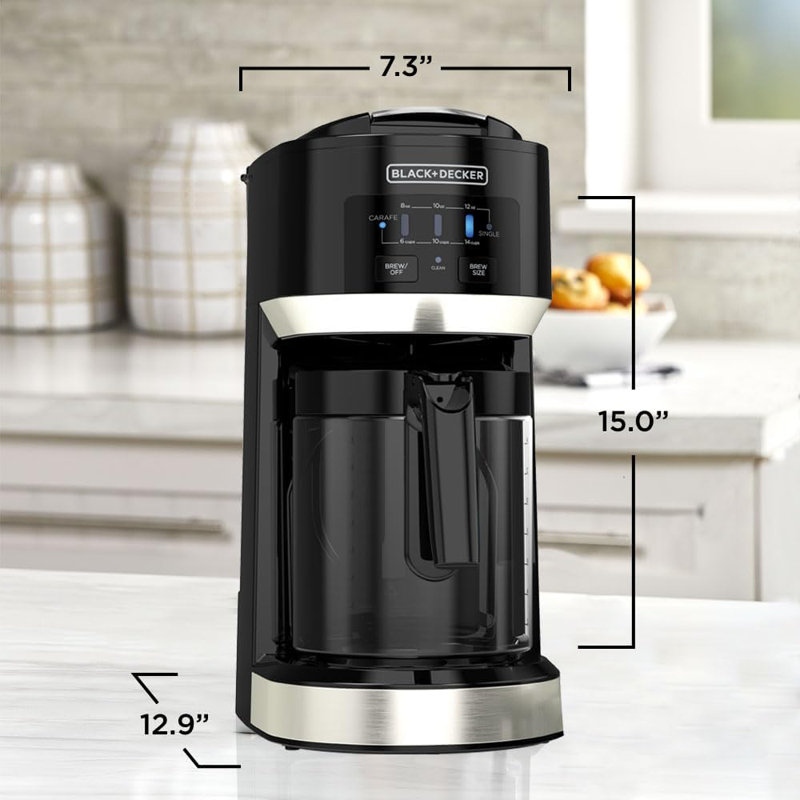 Black+Decker Dual Brew 14-Cup Carafe Single Serve Coffee Maker with Auto-Clean Function, Compact Design, K-Cup & Reusable Ground Filter Compatible with 70 oz. Water Reservoir & Fast Brew Technology - Thumbnail 4