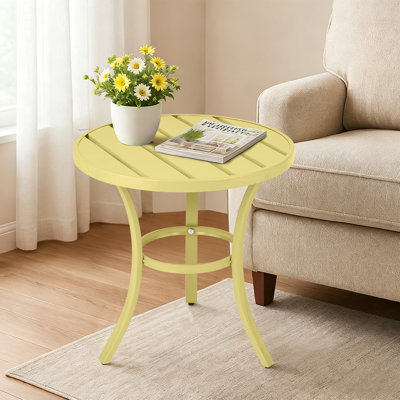 Table d'appoint élégante en métal thermolaqué jaune clair - Silhouette moderne pour les terrasses, balcons et salons