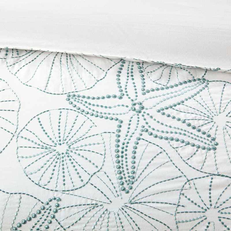Très grand édredon - 100% coton, blanc avec broderie bleu foncé, comprend un édredon, une jupe de lit, 2 taies décoratives,