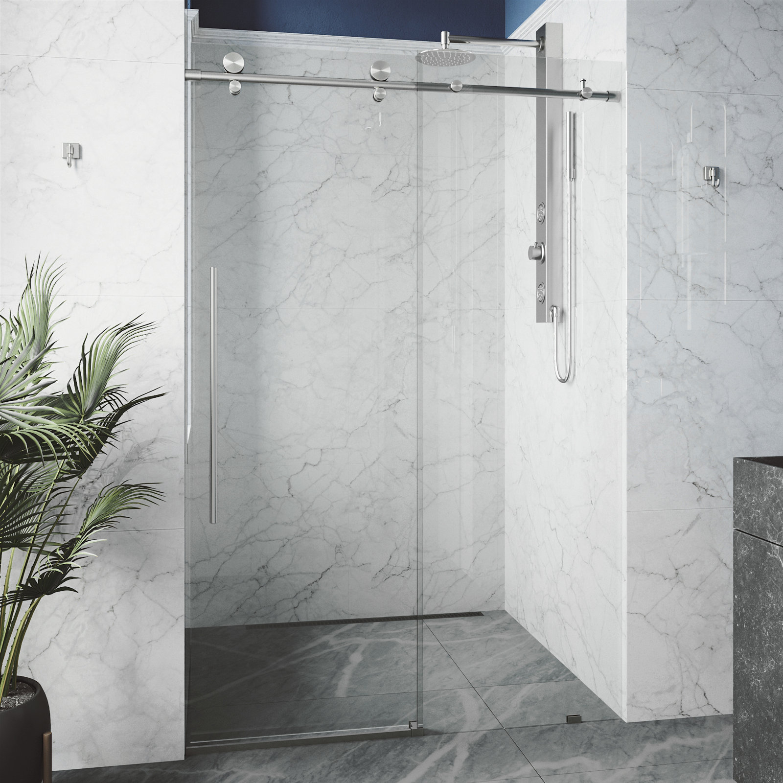Elan E-Class 60" Frameless Sliding Shower Door, Stainless Steel