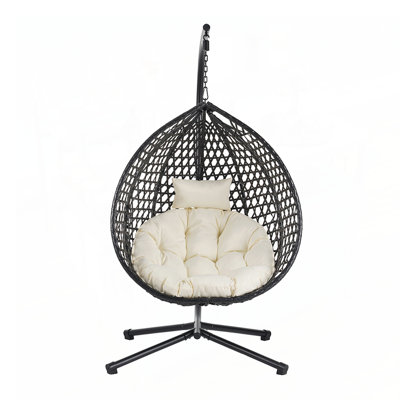 Durable Hanging Egg Chair with Rattan Weaving, Comfortable Indoor Outdoor Swing Chairs with Soft Removable Cushion, Suitable for Balcony, Bedroom, or Garden