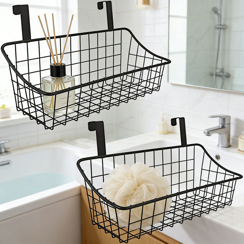 Paniers de rangement muraux sans perforation avec envers adhésif, organisateur en fil d'acier robuste pour armoires de cuisine, salle de bain, garde-robe et garde-manger, installation sans outil, paquet de 2