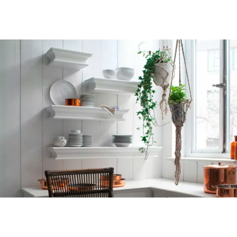 Angellique Solid Wood Floating Shelf, White, 4.72" H x 31.5" W x 9.06" D
