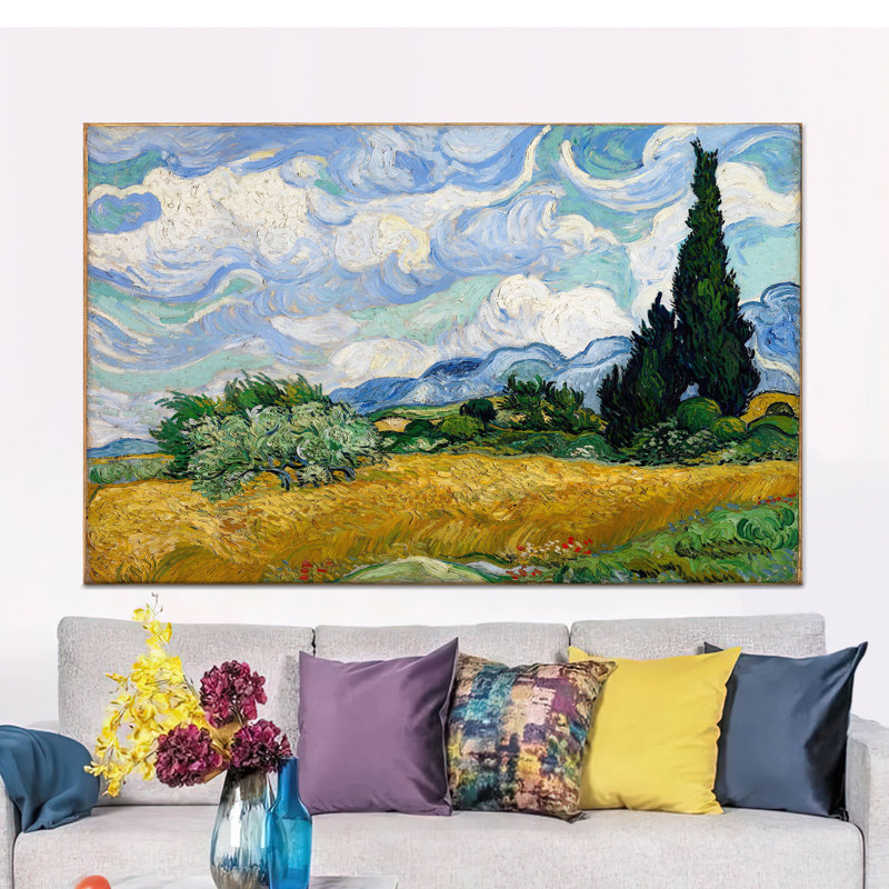 Toile imprimée: Art mural champ de blé avec cyprès Van Gogh, 1P or encadré, H: 11,9 po x l: 15,8 po