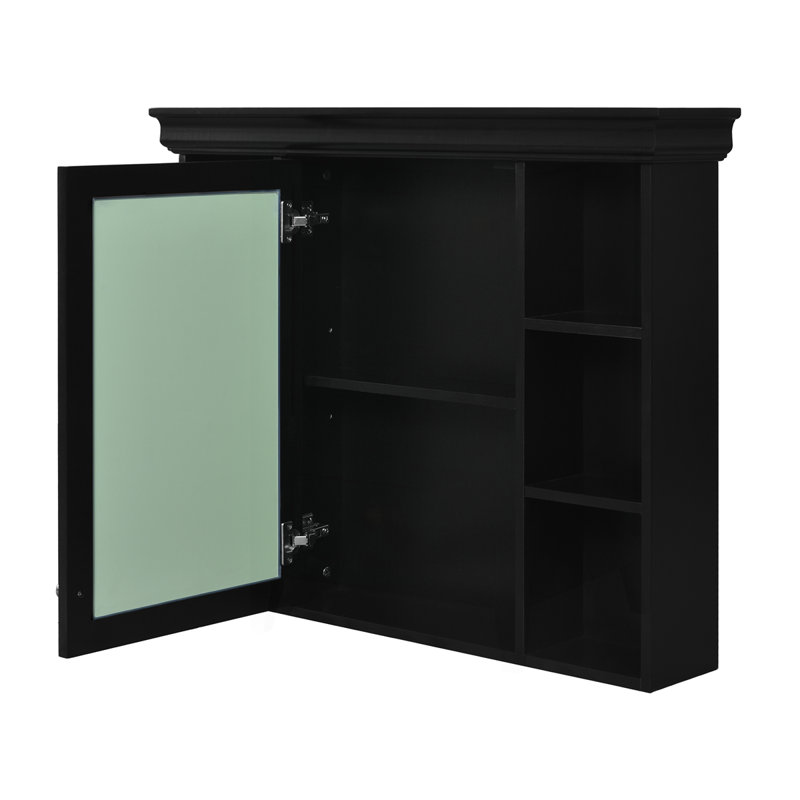 35" X 28" Black Wall Mounted Bathroom Storage Cabinet With Mirror Door