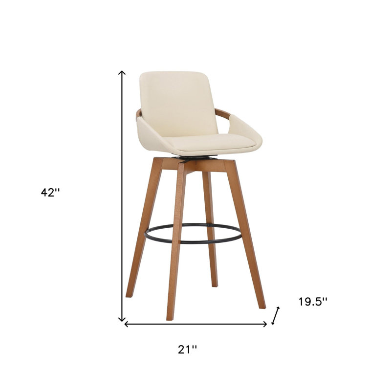 Tabouret de bar luxueux en similicuir et pivotant, Tabouret de bar (hauteur du siège de 30,5 po), Siège crème / cadre brun