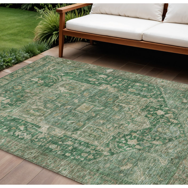 8' X 10' Emerald Medallion Washable Indoor Outdoor Area Rug