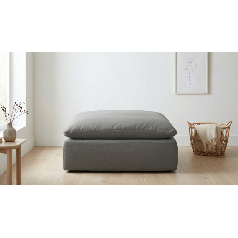  Sunset Trading Contemporary Puff Collection 44" Square Slipcovered Sectional Modular Ottoman | Performance Fabric Washable Water-Resistant Stain-Proof | Oversized Down Filled Large Sofa Footrest | Slate Gray