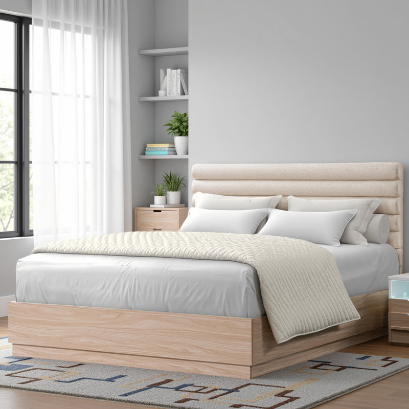 Base de lit tapissier 33,5 po avec tête de lit en tissu Boucle pour chambre à coucher