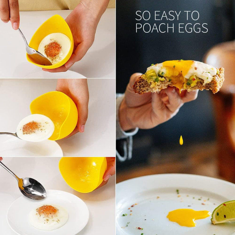 4 Pack Silicone Egg Poacher Cups With Ring Standers Nonstick Egg Poaching Cups For Air Fryer Baking Oven Or Stovetop Cooking BPA Free