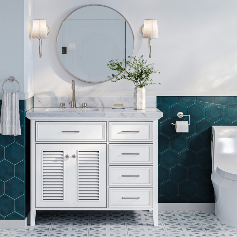 Ensemble de meuble-lavabo simple moderne de 43 po Bodhin, Gauche, Blanc