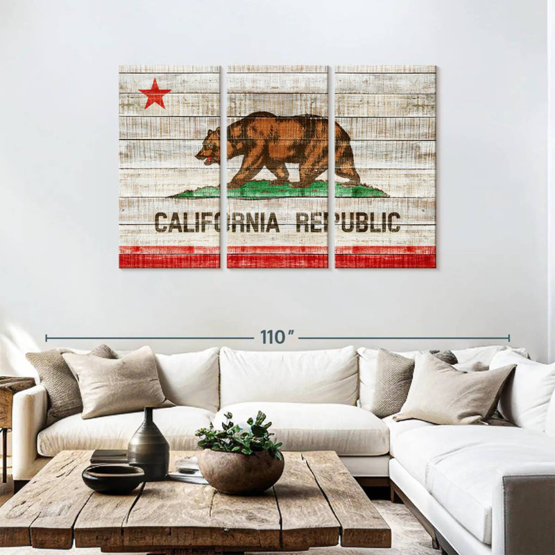 Borges Rustic California Flag, 48" H x 74" W