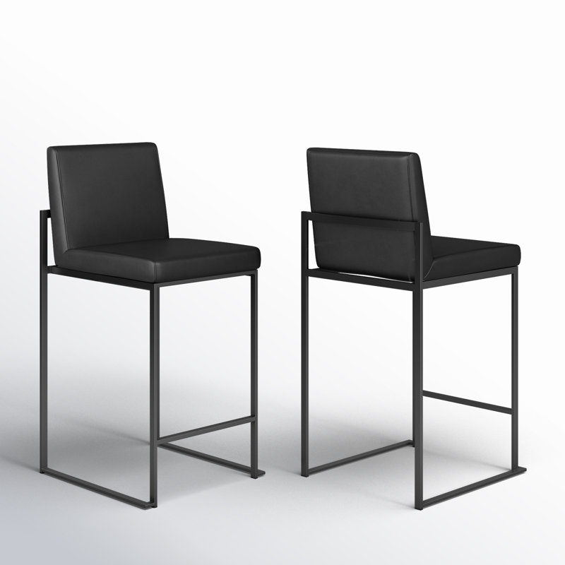 Tabouret de bar et de comptoir à dossier haut Ernestine, Similicuir noir, Tabouret de comptoir (siège d'une hauteur de 26 p