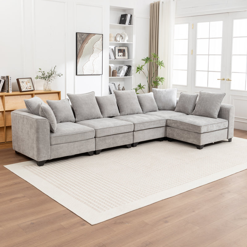Kempson 5 - Piece Modular Upholstered Sectional, Gray Polyester
