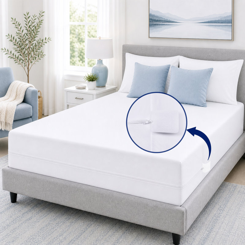 Protège-matelas à fermeture à glissière élastique Abrego avec surface respirante, imperméable, lavable et confortable, Double