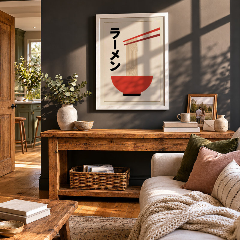 Ramen and Chopsticks Modern - Framed Print, A2 - 59.4 x 42.0 cm, White