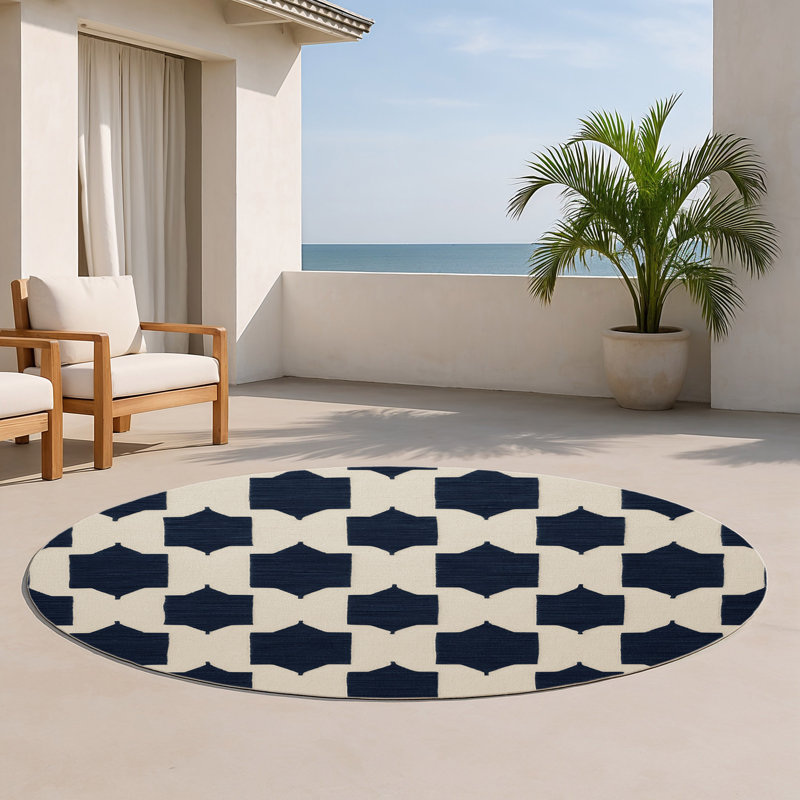Trellis Beige Indoor and Outdoor Area Rug, Round 5'