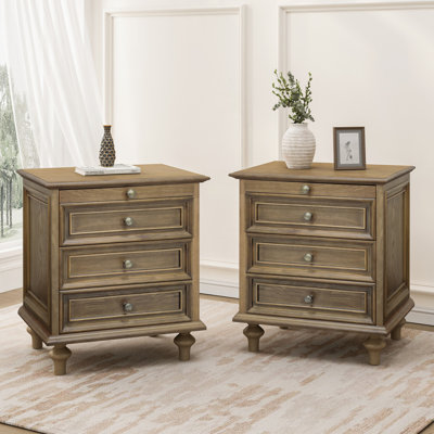 Ensemble de 2 tables de chevet de ferme avec 3 tiroirs, table de bout avec plateau à bijoux coulissant et table de chevet