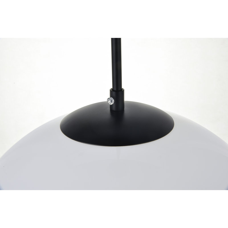 Luminaire suspendu sphérique simple à 1 lumière Snead, Noir, Blanc givré, H 72 po x l 11,8 po x P 11,8 po