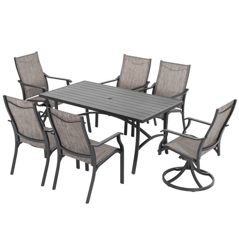 7-Piece Outdoor Dining Set with Textilene Stationary and Swivel Chairs