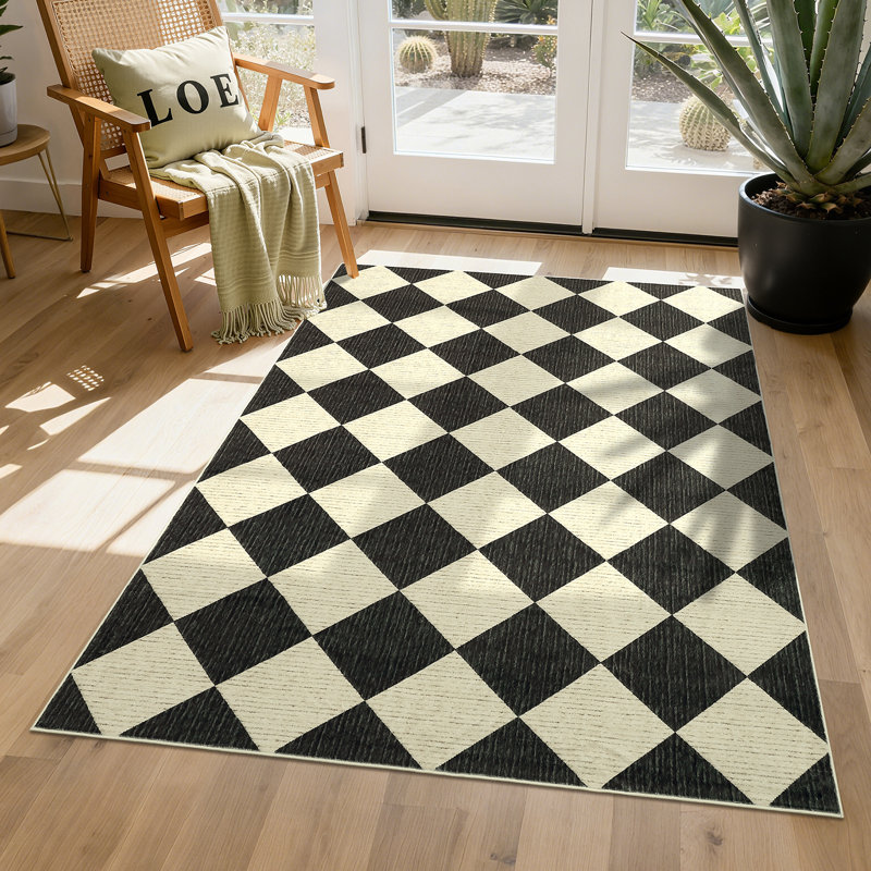 Rectangle Geometric Area Rug, Black coffee, 80*150cm