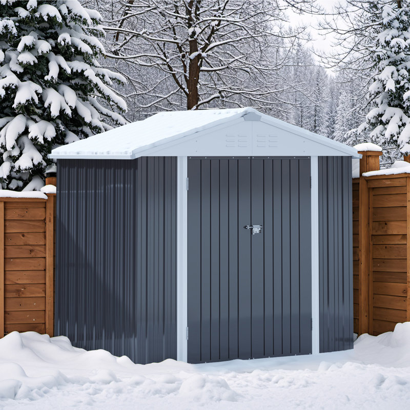 Remise de rangement extérieure en métal l 8 pi x P 6 pi, Gris / blanc