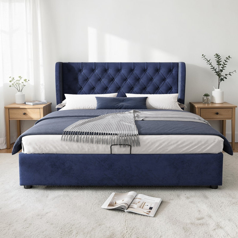 Antoinet Upholstered Single (3') Velvet Bed, Blue